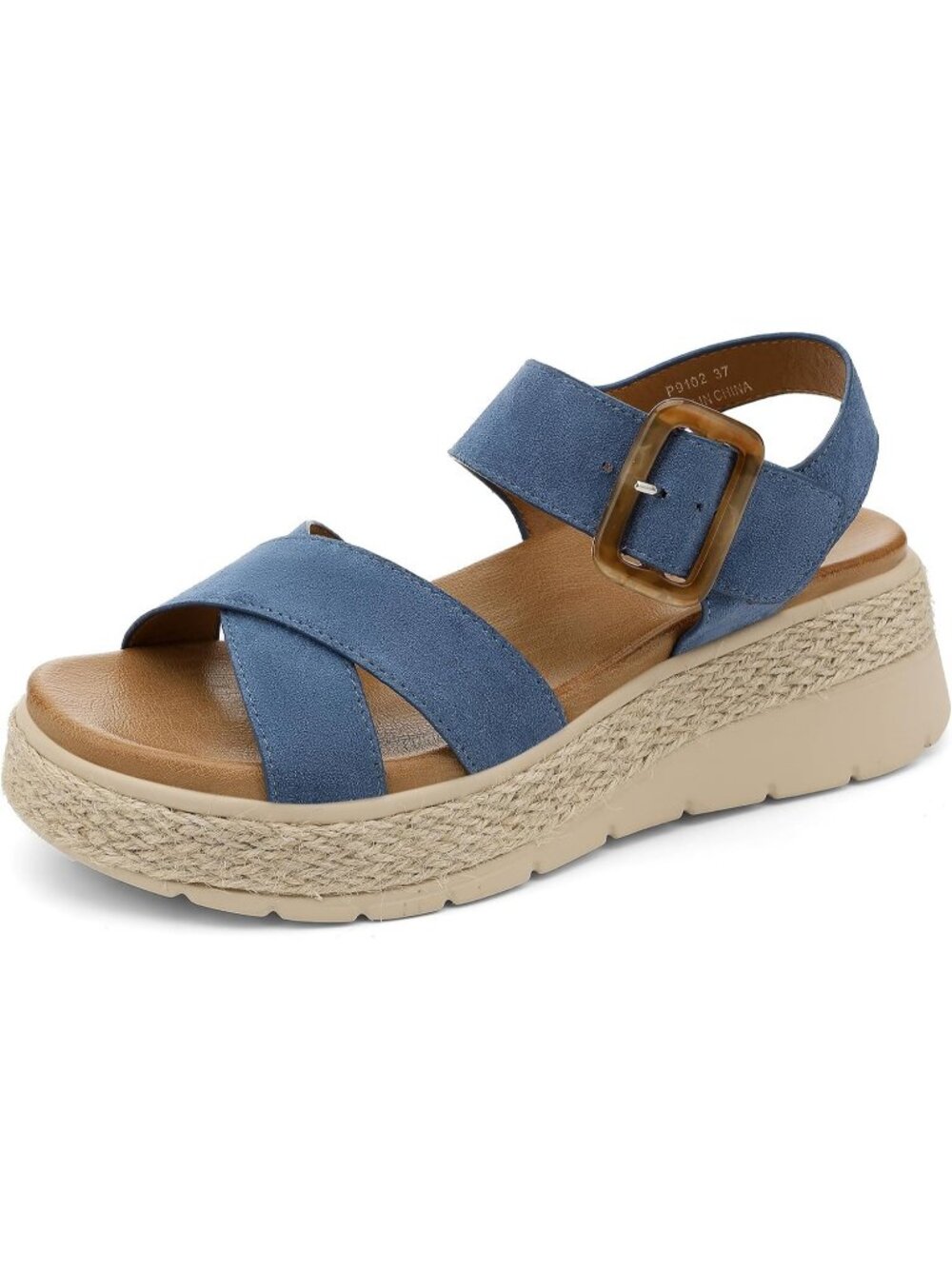 Womens Blue Comfortable Solid Espadrille Low Wedge Heel Platform Sandal Shoes